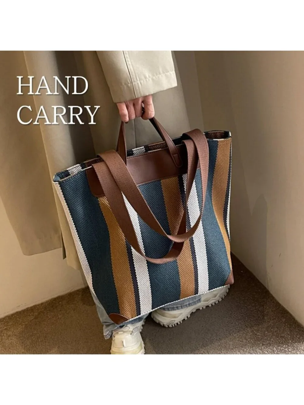 Spacious Women's Work Tote Bag with Laptop Compartment - Canvas Shoulder Bag for